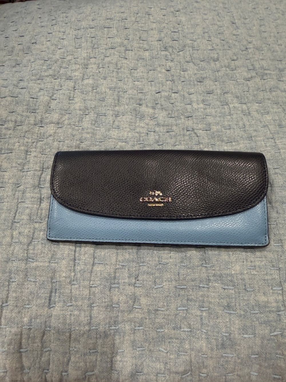 Coach Two-Tone Navy and Light Blue Leather Continental Wallet